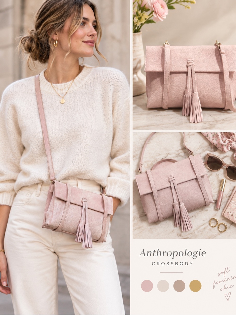 Anthropologie Blush Pink Tassel Crossbody Bag